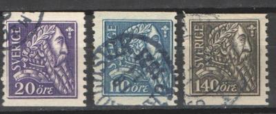 ŠVÉDSKO - 1921 - Král Gustav - zn. Mi 141 - 143 - 3 ks raž. známek