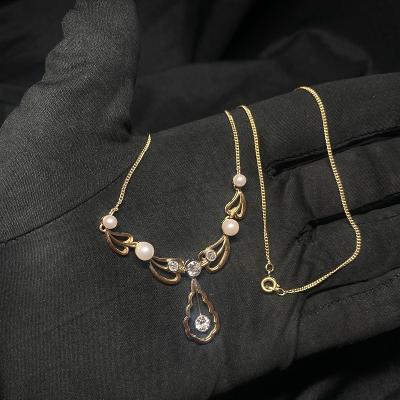 Antik náhrdelník/perly+dia/14 k./7,8 gr./47 cm.