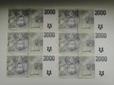 (3) Mimořádné 6ks.bankovek 2000 kč náhradní serie Z65 Postupka UNC