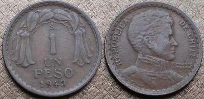 Chile - Čile 1 Peso 1943 pěkná a vzácná , měď