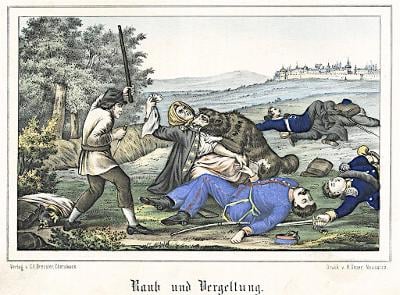 Hradec po bitvě rabování, Oeser, Litografie, 1870