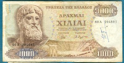 Řecko 1000 drachem 1.11.1970 z oběhu - popsaná