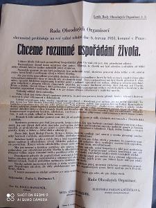 Stari dokument, leták 1931 Ráda odborných organizací.