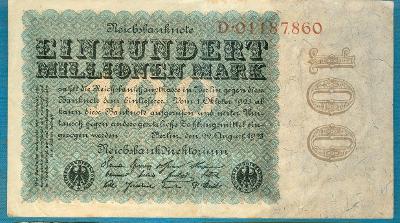 Německo 100 000 000 marek 22.8.1923 říšská tiskárna serie D