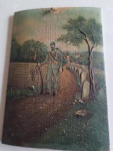 Obraz voják malba na dřevěné desce