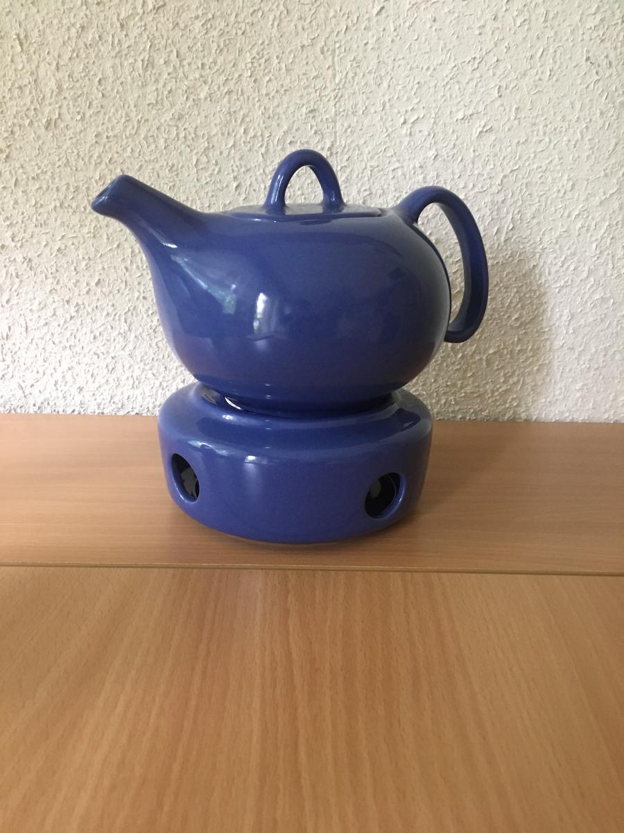 Kobaltově modrá konvice na čaj s ohřevem čajovou svíčkou (nová) - Vybavení do kuchyně