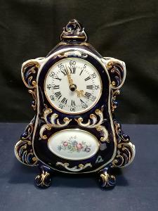 St. porcelánové kobaltové hodiny Royal Dux české baroko