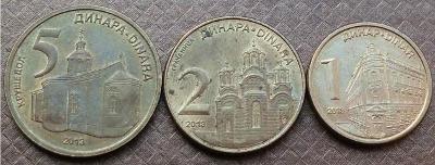 Jugoslávie - SRBSKO  lot  3 mincí    5 dinár až 1 Dinár 