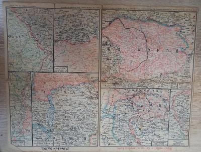 Stará mapa, bojiště 1. Světová válka,  Rumunsko, Bukovina 1916