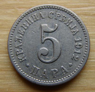 Mince Srbsko - 5 Para 1912; stav viz fota
