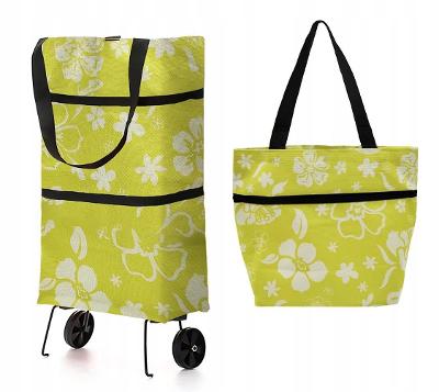 Multifunkční nákupní taška s kolečky 0515 zelená květiny