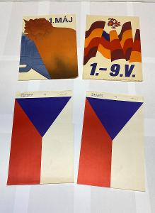 4x Československá A4 - 2x 1. Máj 1984; 2x ČSSR vlajka (oboustranná)