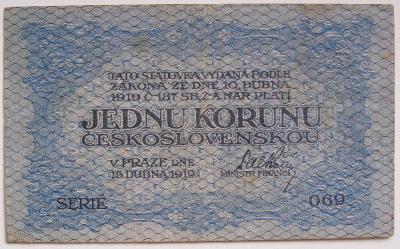 1 koruna 1919 r.excellent stav serie 069