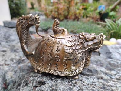 ČÍNA tradiční čínská konvice socha drak želva kohout 11cm bronz