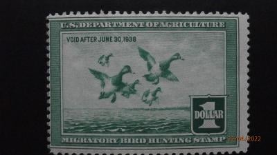 ZNÁMKY - USA - HUNTING PERMIT STAMPS - KACHNÍ ZNÁMKA. 1937.  375 $.