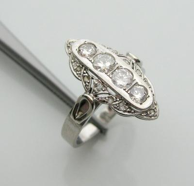 ART DECO zlatý prsten s diamanty - brilianty - 1,00ct.