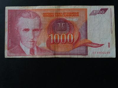 1 000 DINARA - JUGOSLÁVIE 1992