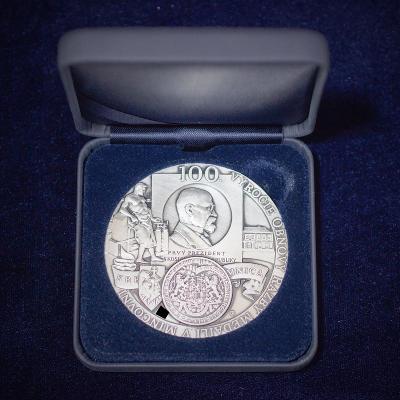 Ag medaile T.G. Masaryk - 100.výročí obnovení ražby medailí v Kremnici