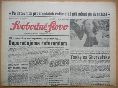 Staré noviny - Svobodné Slovo - číslo 221. - z 21. září roku 1991