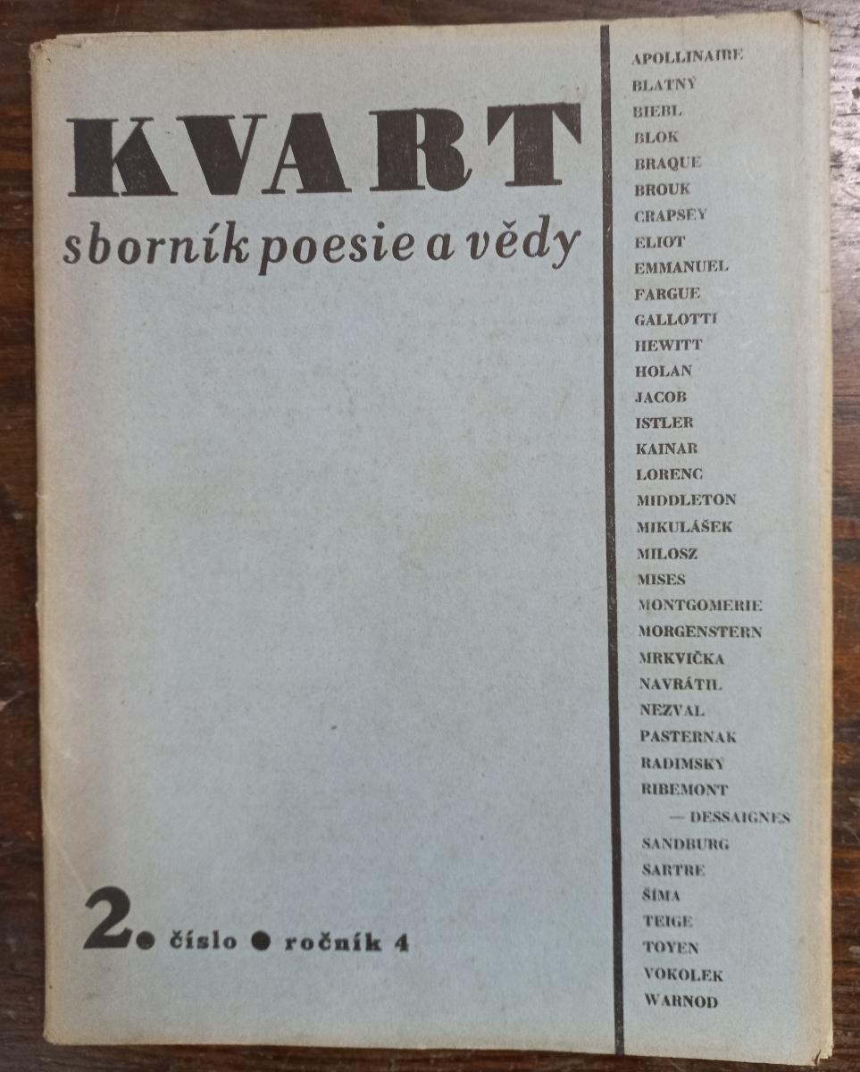 Kvart: Zborník poézie a vedy 4. ročník 2. číslo - 1945 B. Stýblo Praha - Knihy
