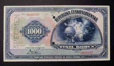1000 korun 1919,vzacny bankovni vzor v nadhernem stavu !! RR !!