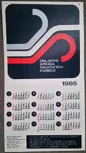 Velký starý plastový kalendář Oblastní správa dálkových kabelů 1986