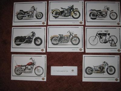 Harley - Davidson, sada 8 ks uměleckých dárkových pohlednic s přelepem