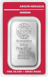 100g stříbrný slitek, Argor-Heraeus, Investiční stříbro,  999,9/1000