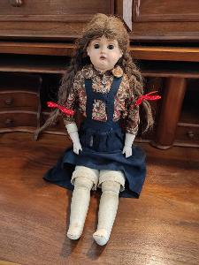 Stará nádherná Biedermeierská mrkací panenka - Cca 1860 - Kožené tělo