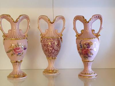 Růžový porcelán h&c,,,krásné 3 ks amfor