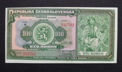 100 korun 1920 vzacna jednopismenkova serie O !!! TOP stav !!