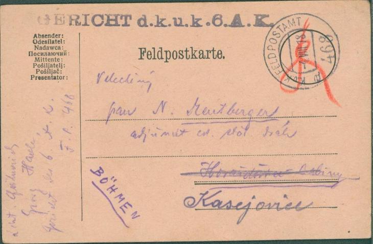 10C1349 Polní pošta - Mentbergr Kasejovice - Sběratelství