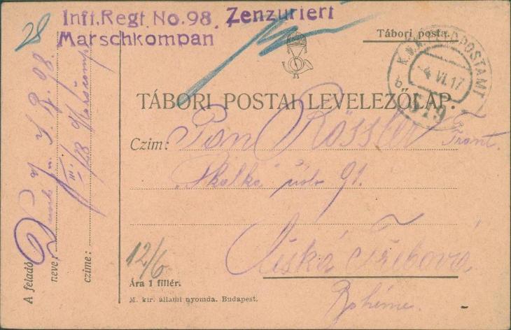 10C1352 Polní pošta - Fr. Rössler Česká Třebová - Sběratelství