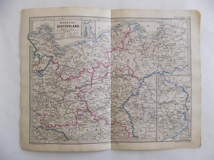 STARÁ MAPA 275 - NĚMECKO SEVEROVÝCHODNÍ,25 X 32 CM,1864,STAV DLE FOTO - Mapy a veduty Evropa