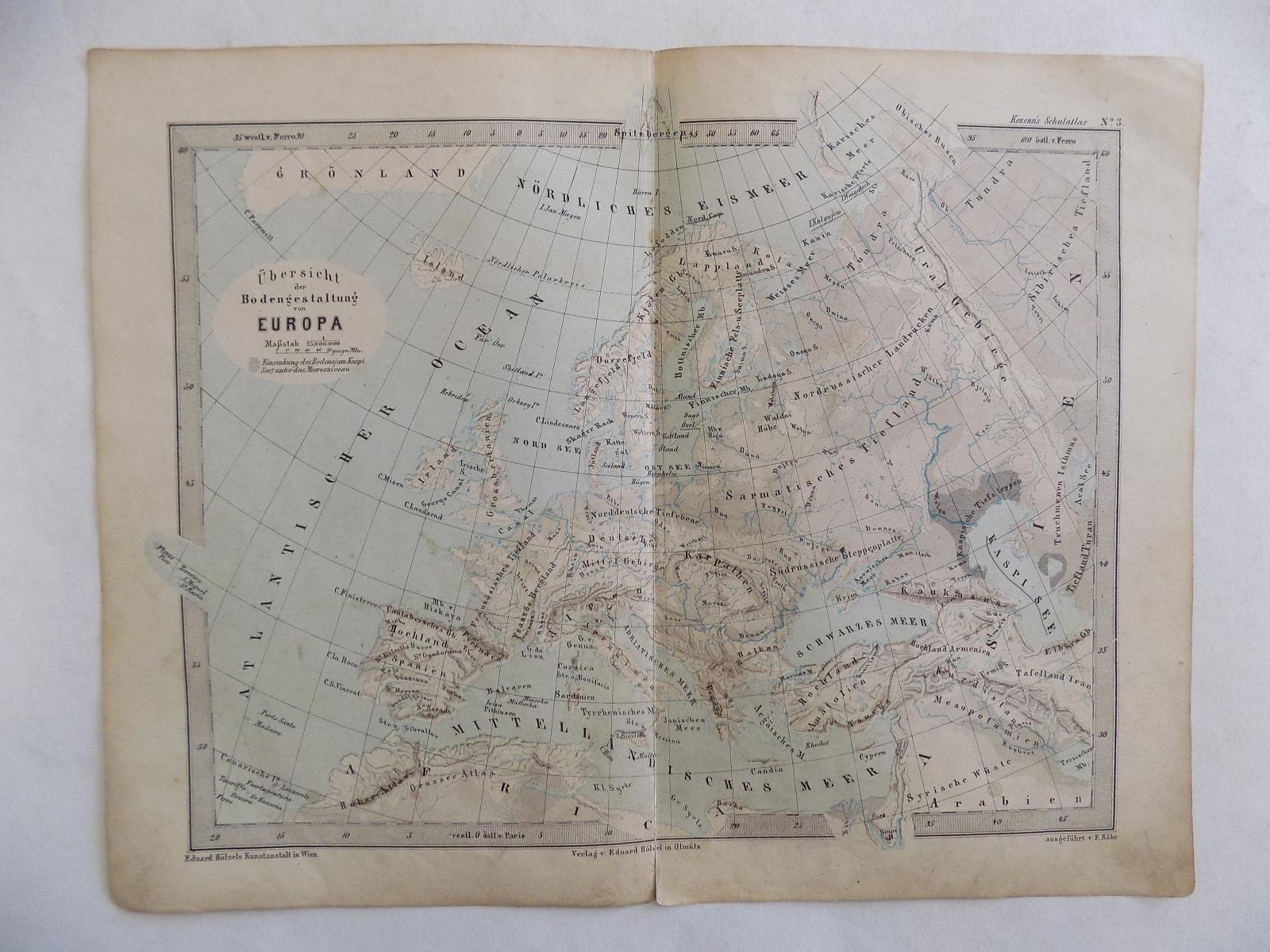 STARÁ MAPA 286 - STŘEDNÍ EVROPA,25 X 32 CM,1864,STAV DLE FOTO - Mapy a veduty Evropa