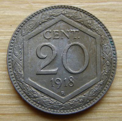 Mince Itálie - 20 centesimi 1918; stav viz fota