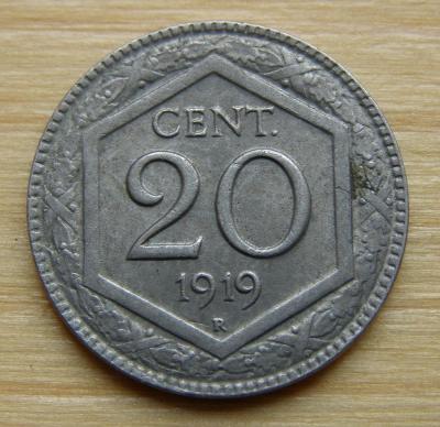Mince Itálie - 20 centesimi 1919; stav viz fota