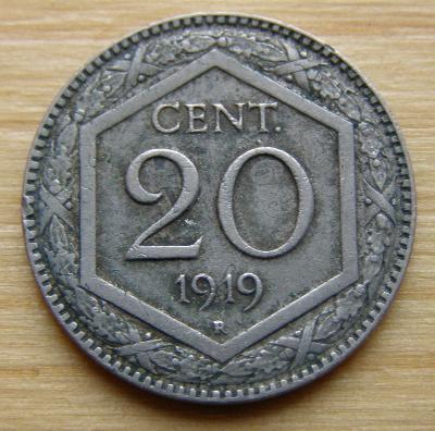 Mince Itálie - 20 centesimi 1919; stav viz fota