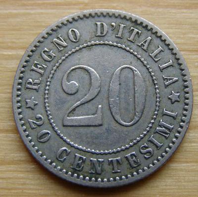 Mince Itálie - 20 centesimi 1894; stav viz fota