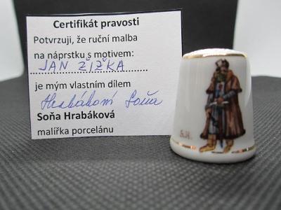 Sběratelský náprstek Jan Žižka - Hrabáková Soňa, s certifikátem
