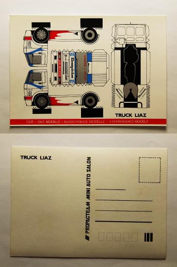 4 - Truck Liaz, vystřihovací pohlednice, model auta