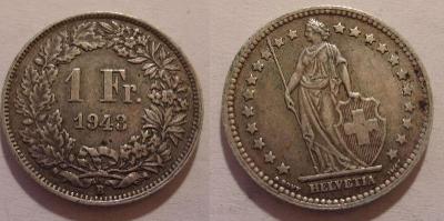 Švýcarsko 1 frank 1943