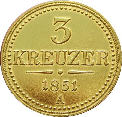 F.J. 3 Kreuzer 1851 A Novoražba!! od 1 Kč!!!