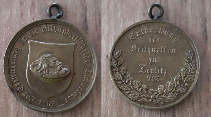 Teplice heraldika 1100 výročí pramenů 1862 Loos Adolf krásná - Numismatika