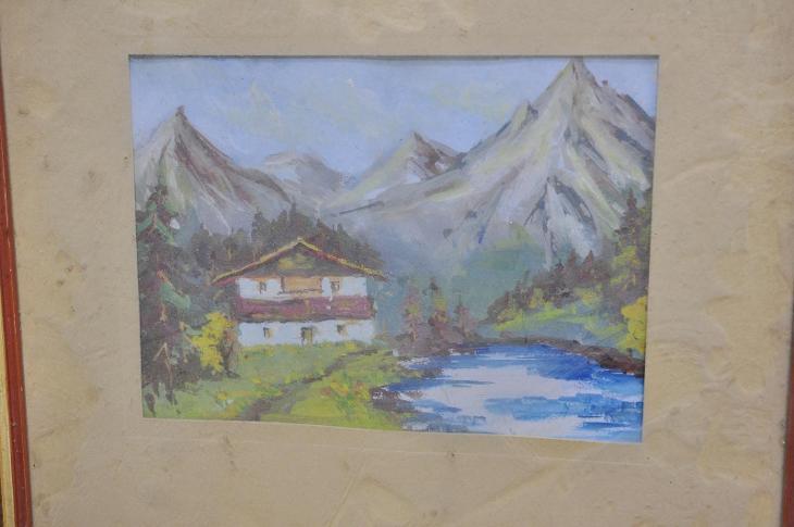 2 obrazy krajinky horské akvarel i olej 