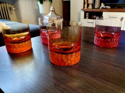 Moser,,,4x krásné medové, červené whisky sklenky s kameny,370 ml !