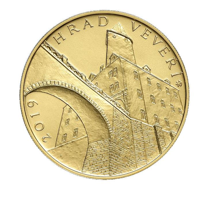Zlatá mince 5000 Kč - hrad VEVEŘÍ b.k. - BĚŽNÁ KVALITA - ČNB - Numismatika