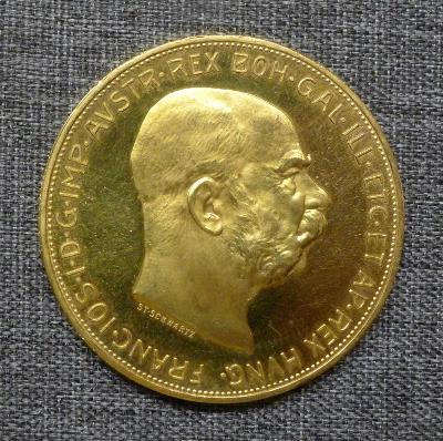 Zlatá 100 Koruna 1915 František Josef I. původní ražba