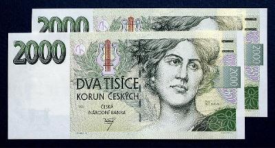 bankovka 2000 Kč, 1999, série B, 2 ks, čísla po sobě