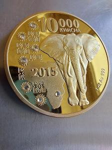 Investiční mince 2015 10 tisíc Kwacha,Zambie , lev,40mm,29gr.+stojánek